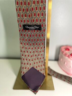 Christian Dior Monsieur Red and Cream Geometric Silk Tie